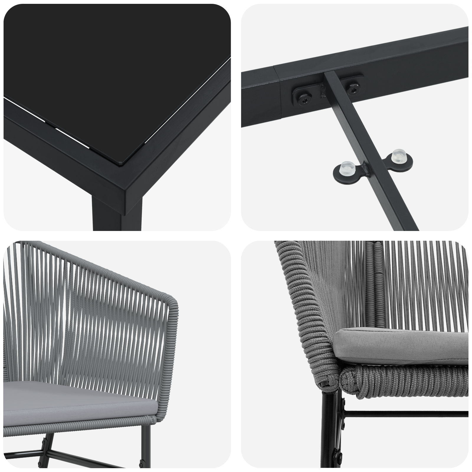 Set da pranzo da giardino 5 pezzi con cuscini in polyrattan grigio