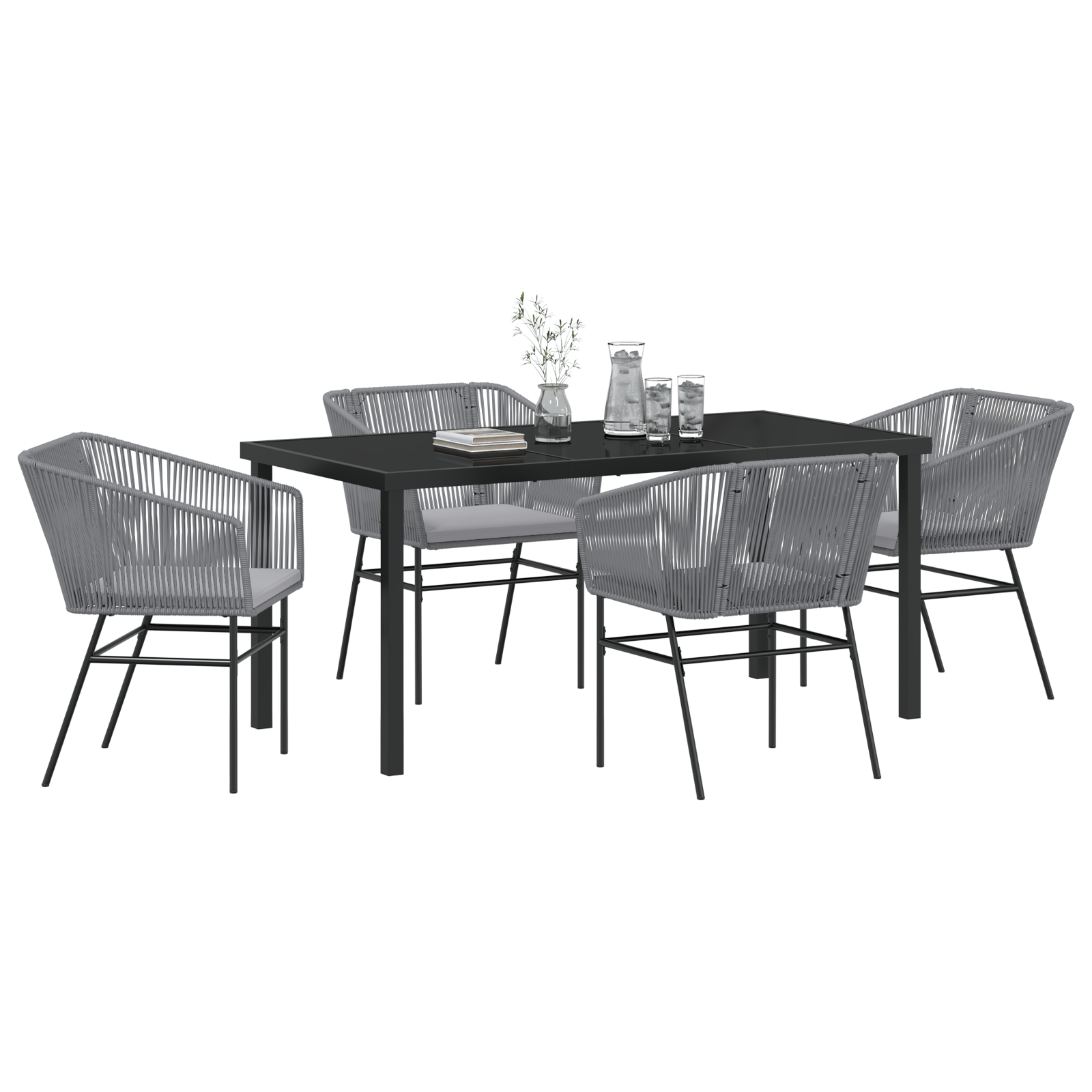 Set da pranzo da giardino 5 pezzi con cuscini in polyrattan grigio