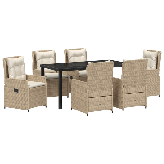 Set da Pranzo da Giardino da 7 Pezzi in Rattan Polietilene Beige