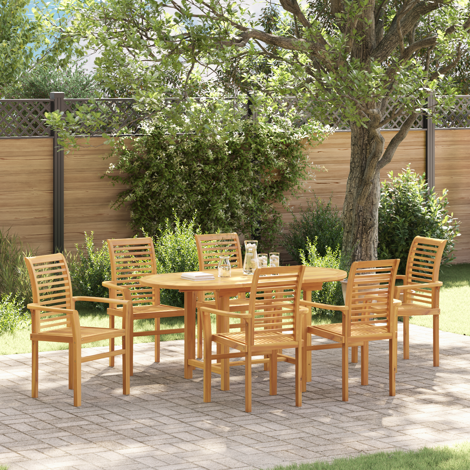 Set da Pranzo da Giardino  in Legno Massello Teak a 7 Pezzi