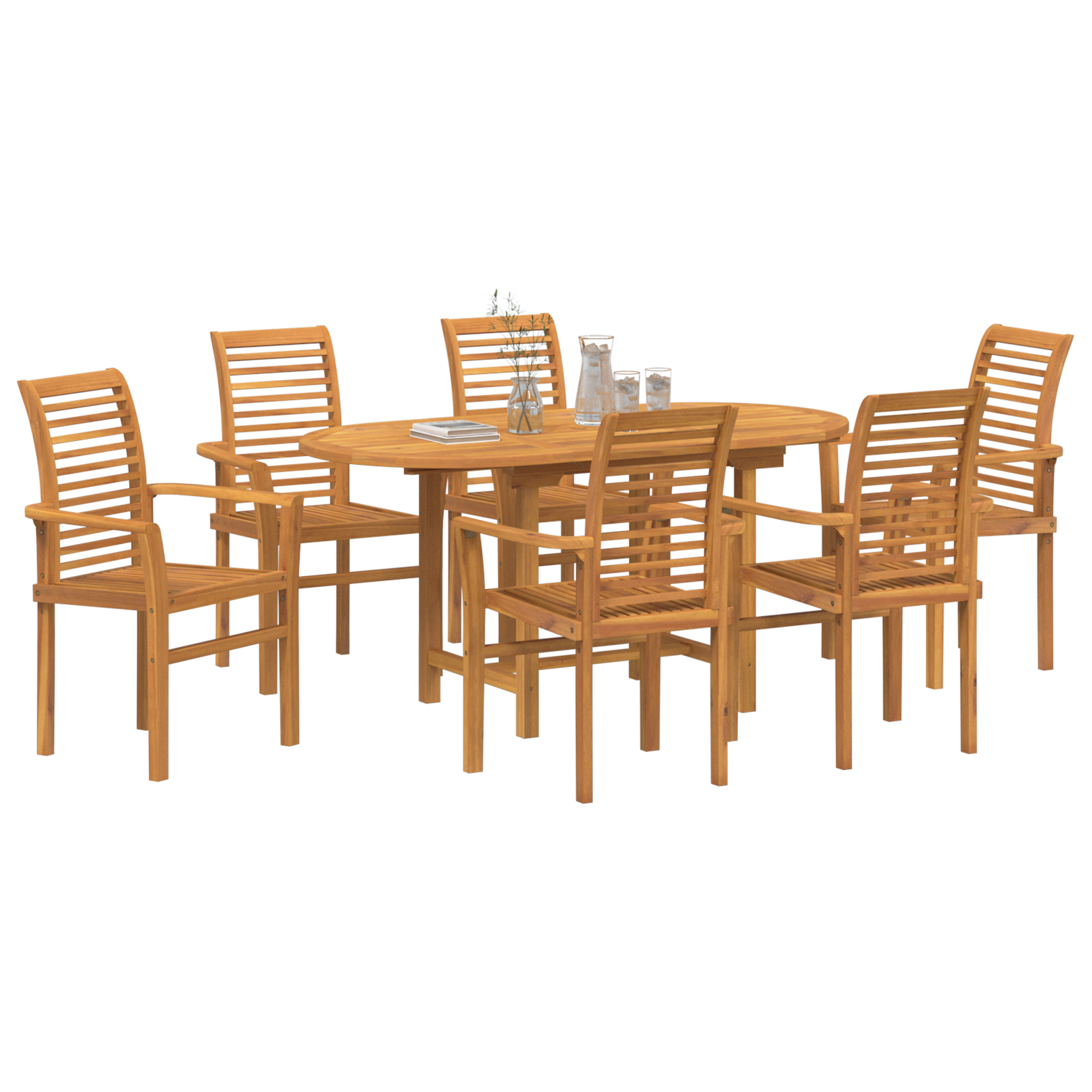 Set da Pranzo da Giardino  in Legno Massello Teak a 7 Pezzi