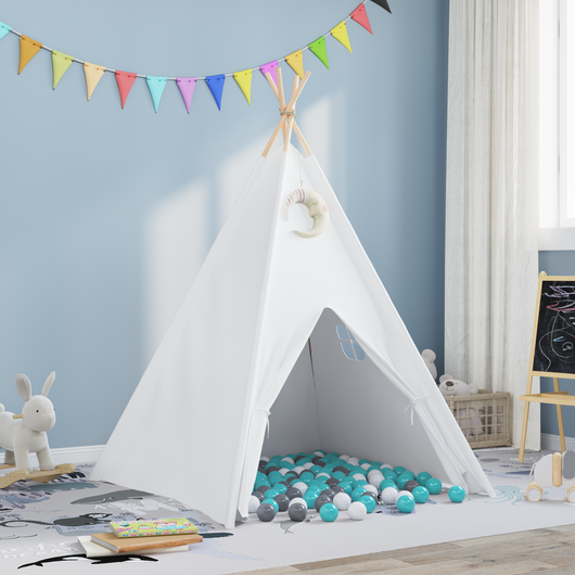 Tenda Teepee con Borsa in Pesca & Palline Morbide Pelle Bianca