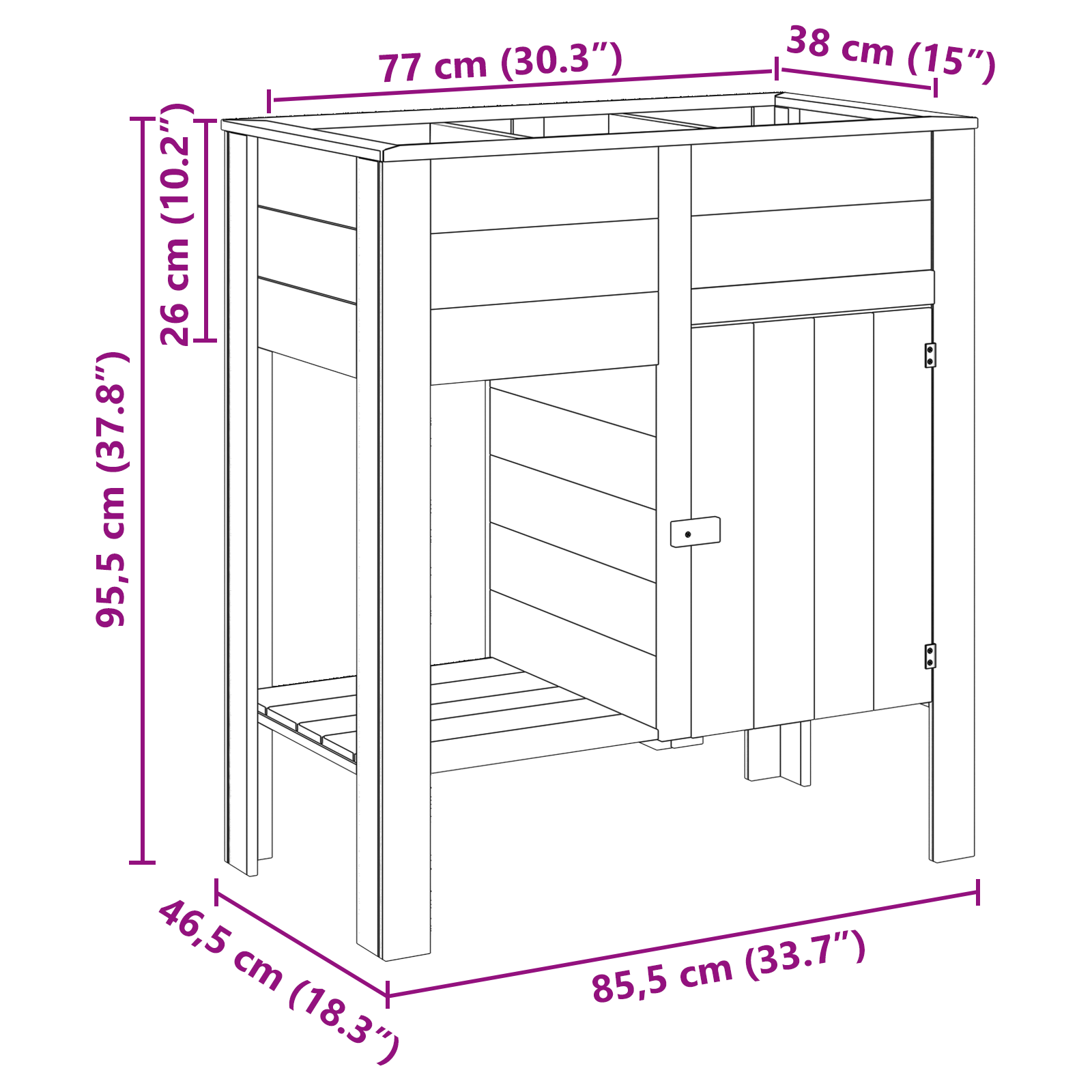 Letto da giardino rialzato  con Stoccaggio 85x46x96 cm Legno Trattato di Pino