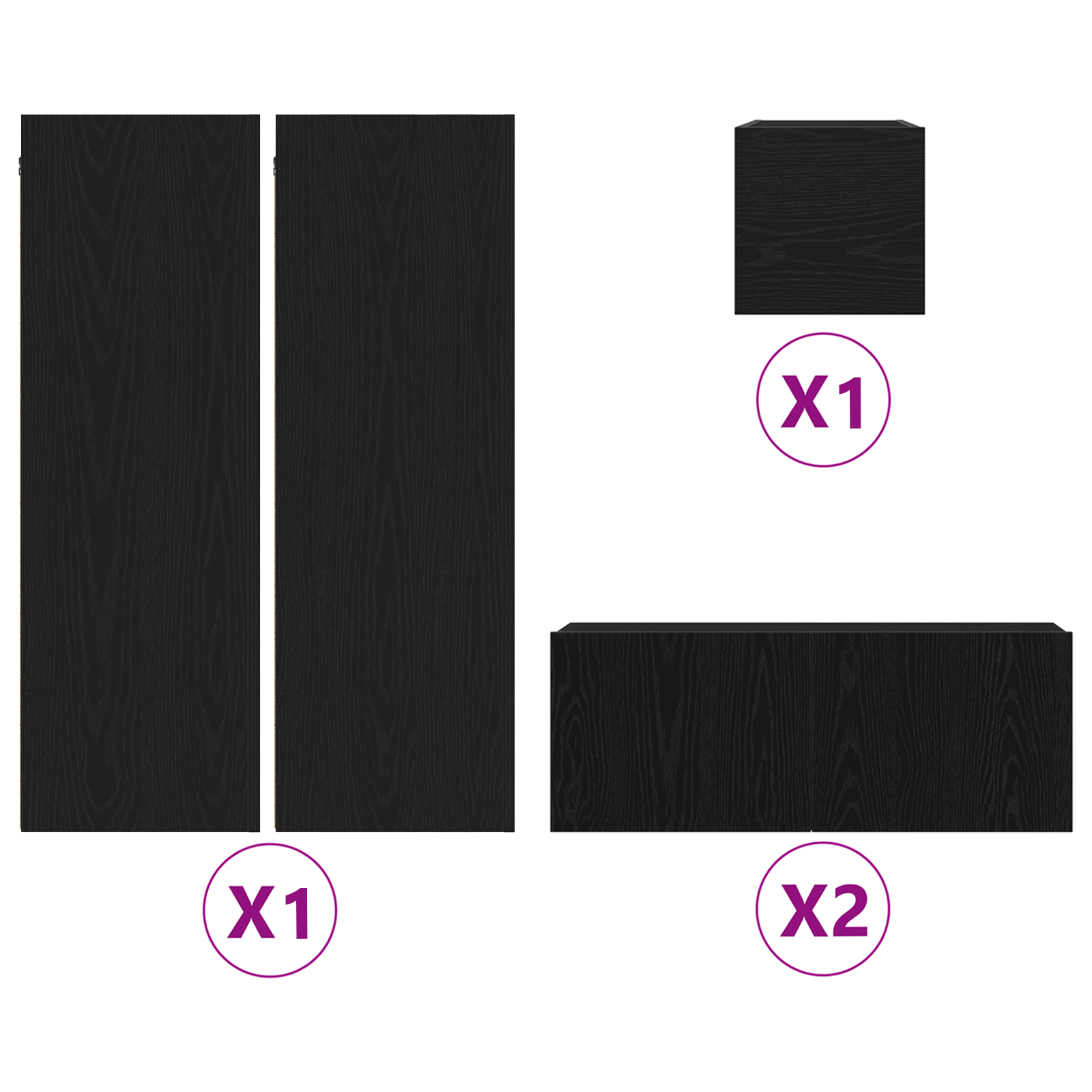 Set di Mobili TV da 5 Pezzi a Parete in Rovere Nero in Legno Ingegnerizzato