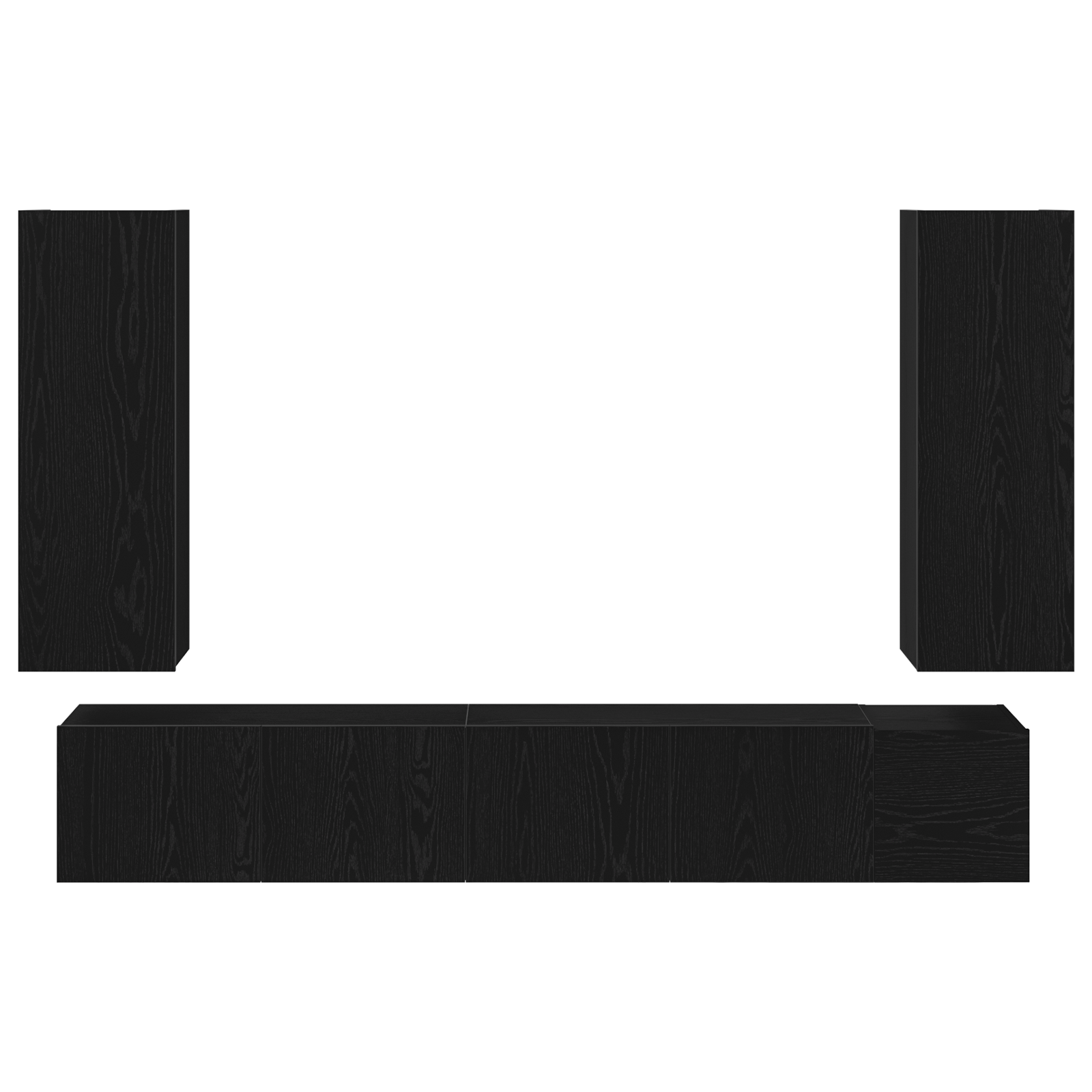 Set di Mobili TV da 5 Pezzi a Parete in Rovere Nero in Legno Ingegnerizzato