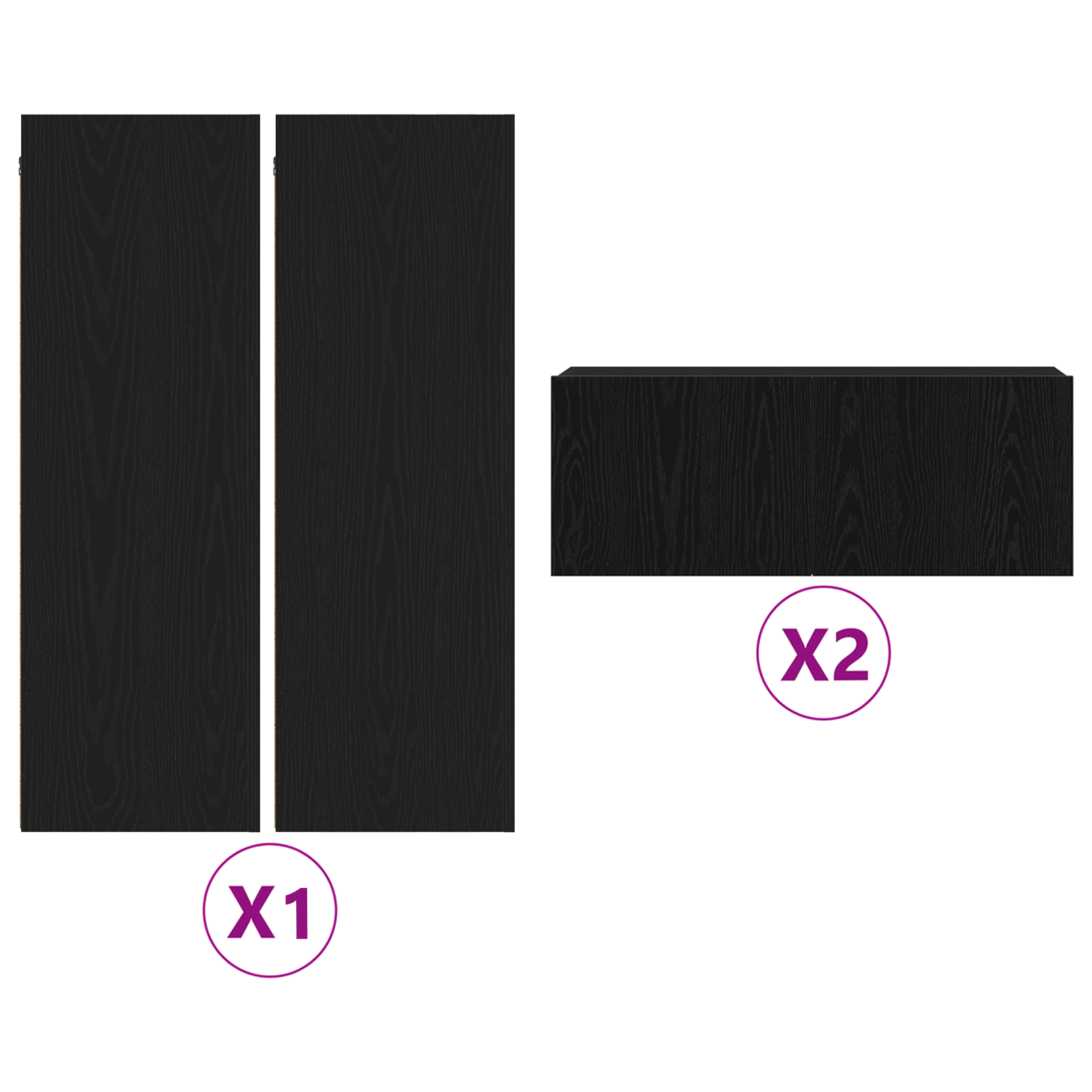 Set di 4 Mobile TV  a parete in legno ingegnerizzato rovere nero