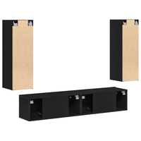 Set di 4 Mobile TV  a parete in legno ingegnerizzato rovere nero