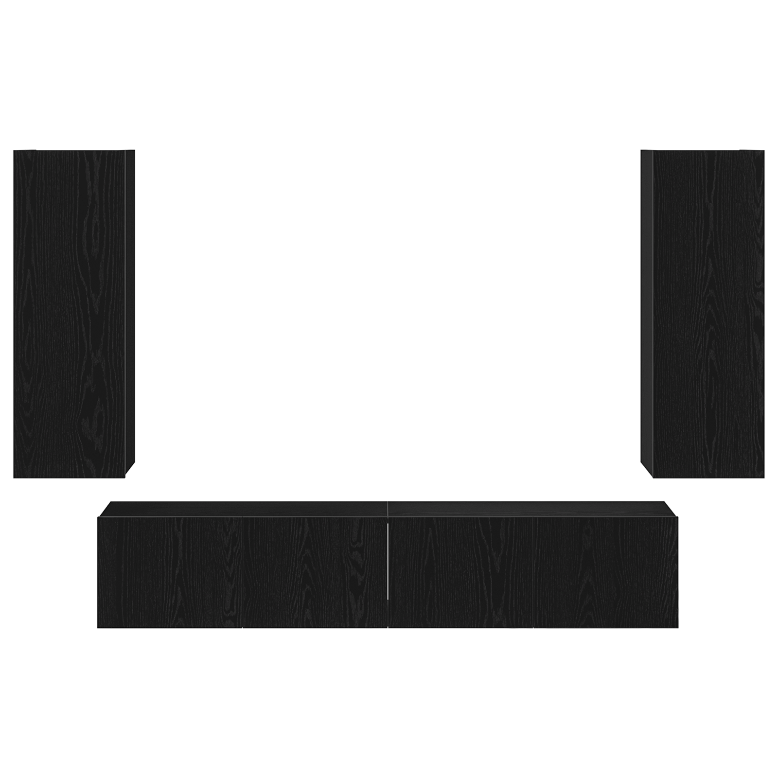 Set di 4 Mobile TV  a parete in legno ingegnerizzato rovere nero