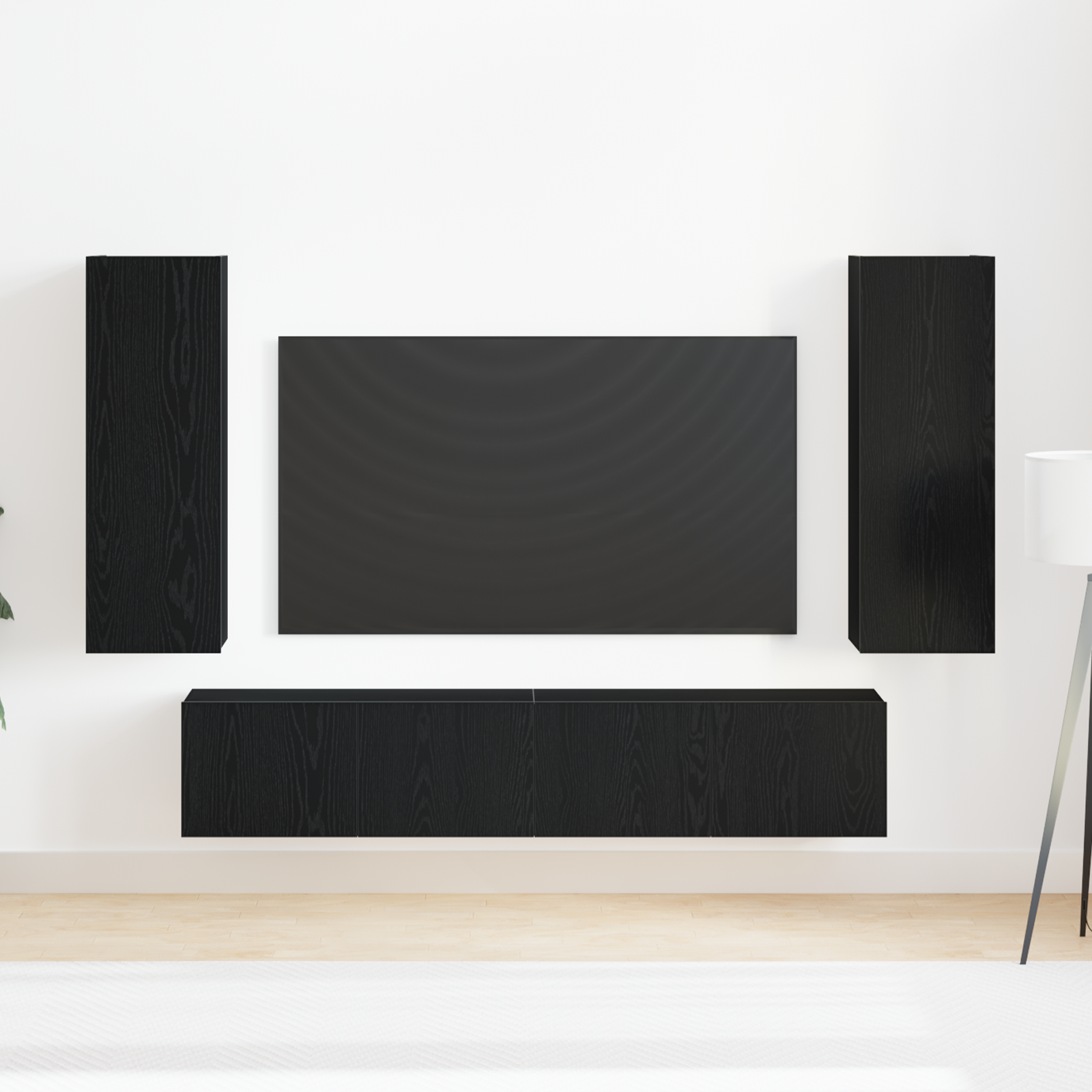 Set di 4 Mobile TV  a parete in legno ingegnerizzato rovere nero