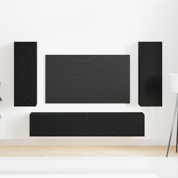 Set di 4 Mobile TV  a parete in legno ingegnerizzato rovere nero