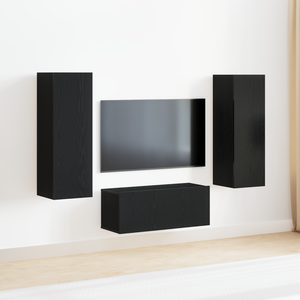 Set di Mobili TV  4 Pezzi Rovere Nero Legno Ingegnerizzato