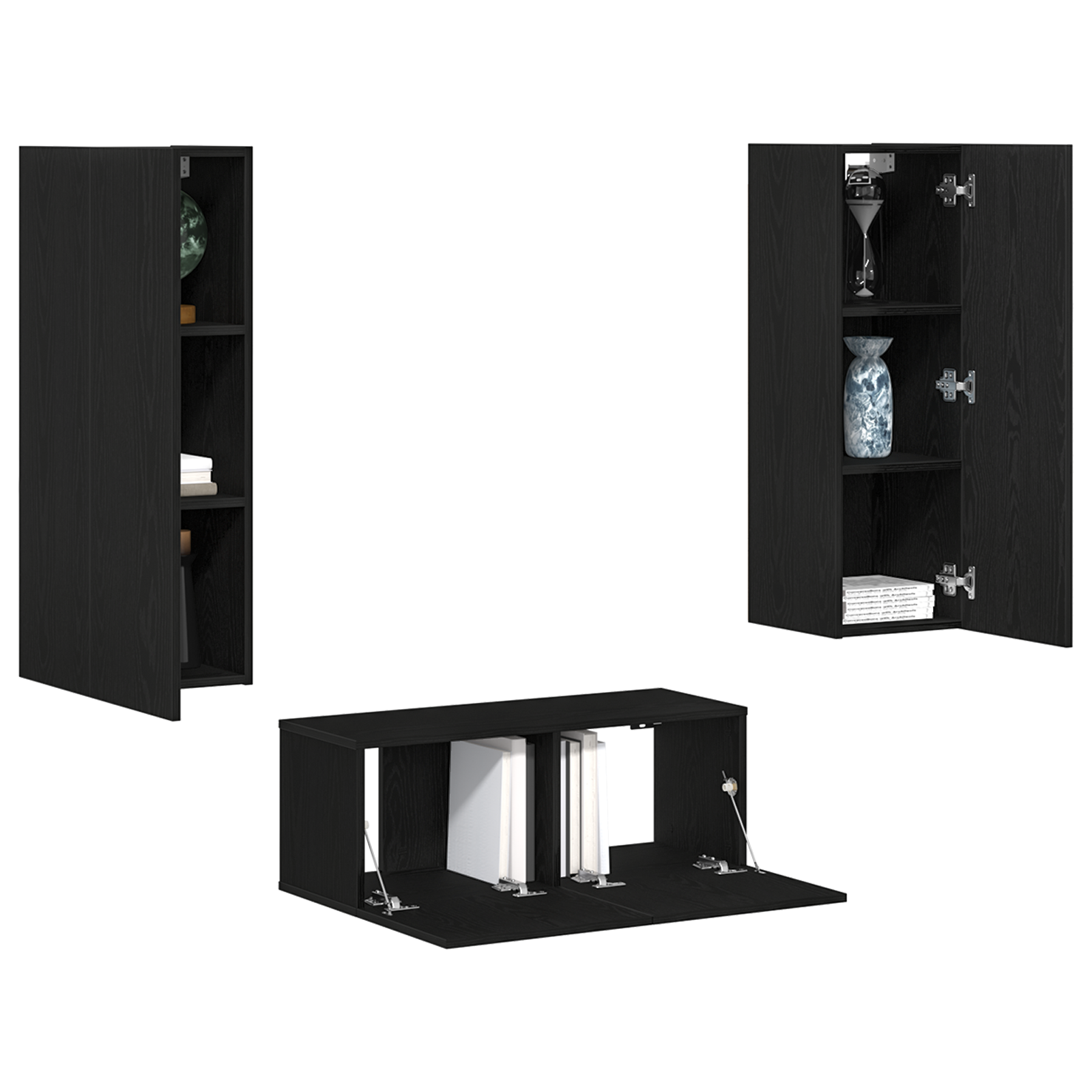 Set di Mobili TV  4 Pezzi Rovere Nero Legno Ingegnerizzato