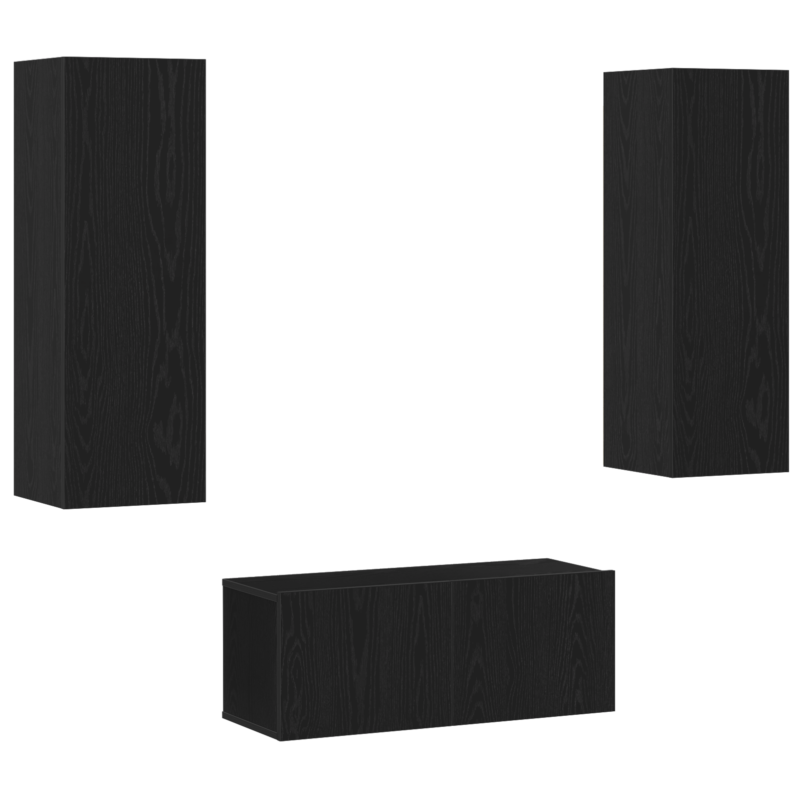 Set di mobili TV  a 3 pezzi montati a muro in rovere nero legno ingegnerizzato
