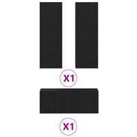 Set di mobili TV  a 3 pezzi montati a muro in rovere nero legno ingegnerizzato