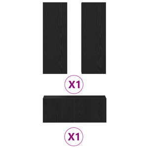 Set di mobili TV  a 3 pezzi montati a muro in rovere nero legno ingegnerizzato