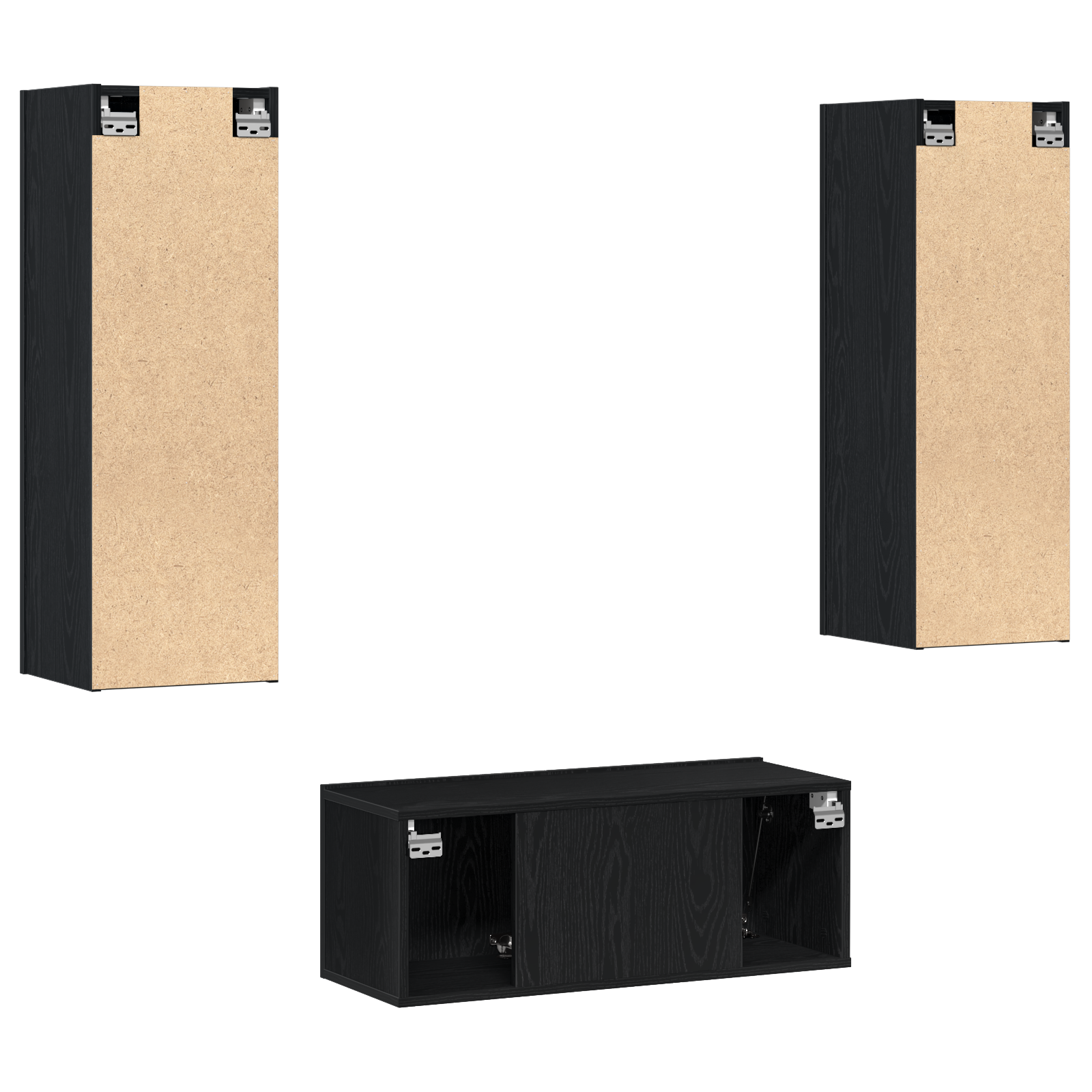 Set di mobili TV  a 3 pezzi montati a muro in rovere nero legno ingegnerizzato