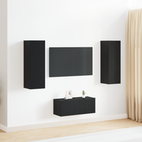 Set di mobili TV  a 3 pezzi montati a muro in rovere nero legno ingegnerizzato
