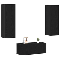 Set di mobili TV  a 3 pezzi montati a muro in rovere nero legno ingegnerizzato