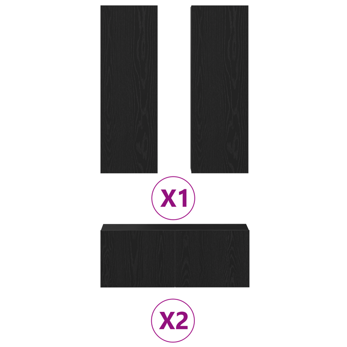 Set di mobili TV da 4 pezzi a parete in legno ingegnerizzato rovere nero