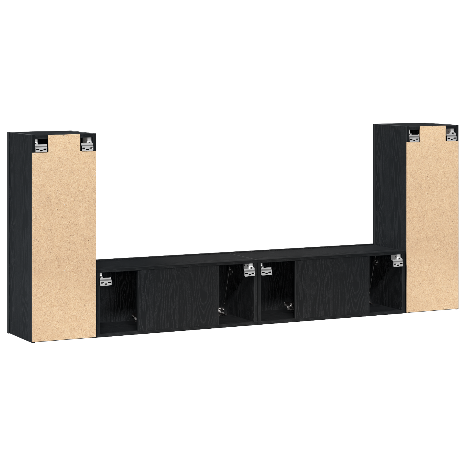 Set di mobili TV da 4 pezzi a parete in legno ingegnerizzato rovere nero