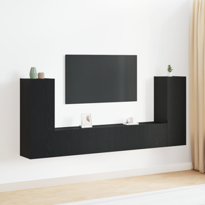 Set di mobili TV da 4 pezzi a parete in legno ingegnerizzato rovere nero