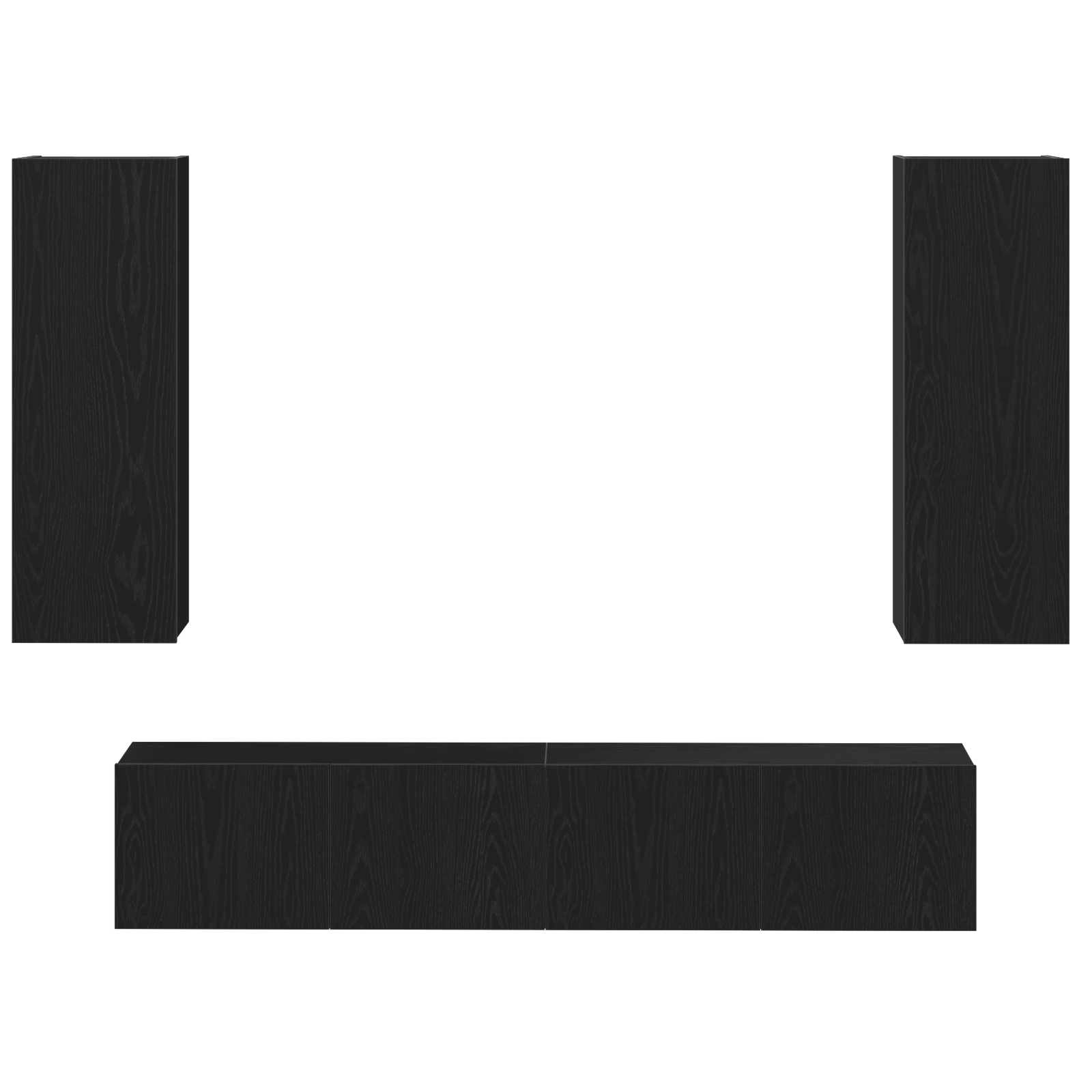 Set di Mobili TV  4 Pezzi a Muro Rovere Nero Legno Ingegnerizzato