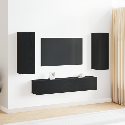 Set di Mobili TV  4 Pezzi a Muro Rovere Nero Legno Ingegnerizzato