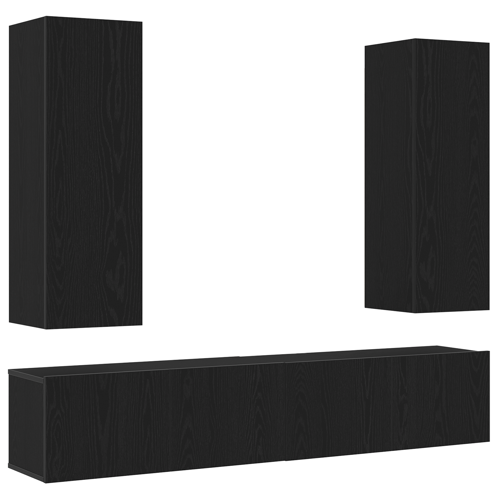 Set di mobili TV  da 4 pezzi a muro in legno ingegnerizzato rovere nero