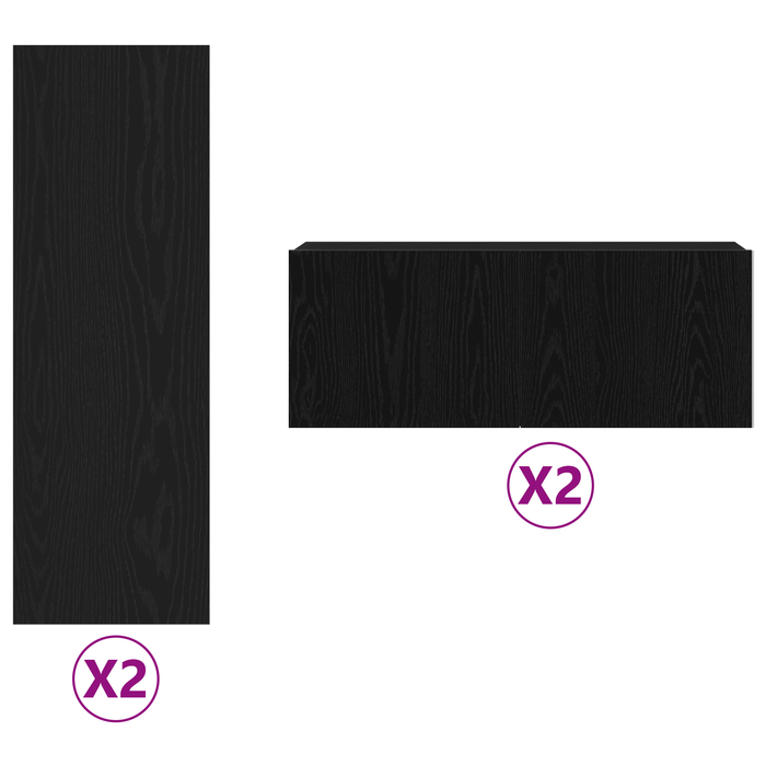 Set di mobili TV  da 4 pezzi a muro in legno ingegnerizzato rovere nero