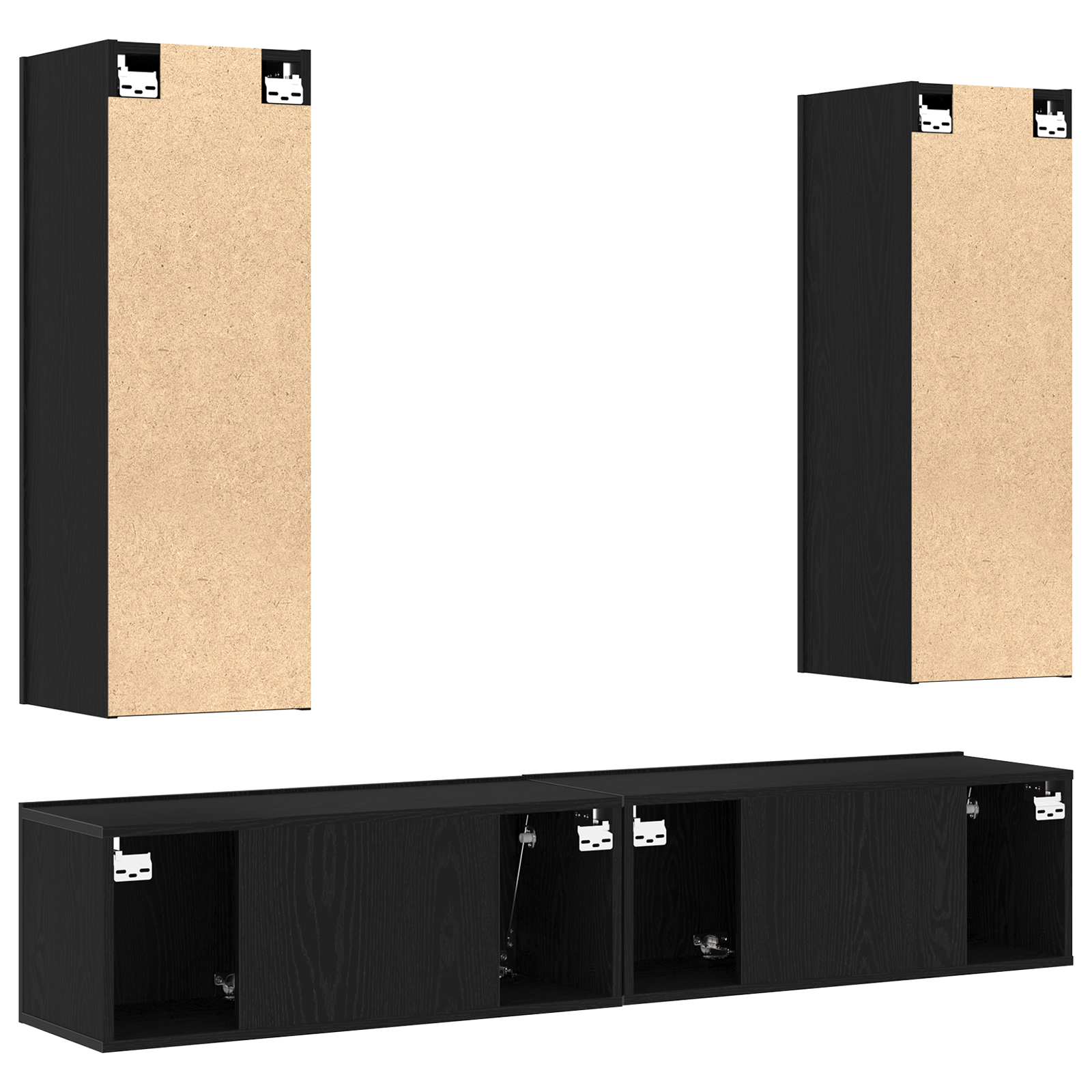 Set di mobili TV  da 4 pezzi a muro in legno ingegnerizzato rovere nero