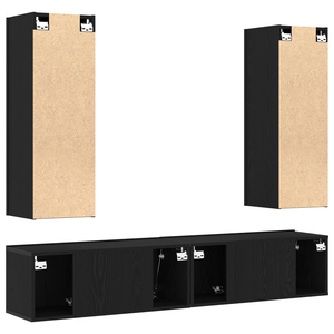 Set di mobili TV  da 4 pezzi a muro in legno ingegnerizzato rovere nero