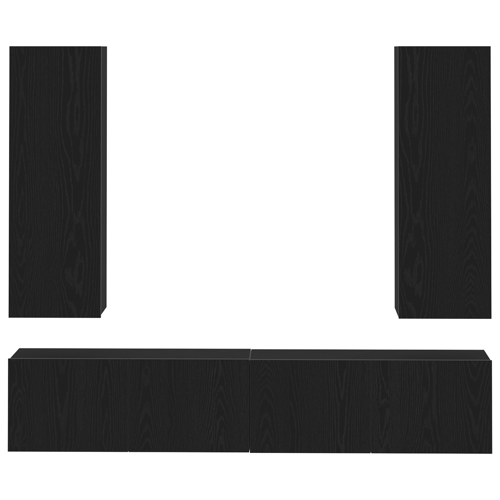 Set di mobili TV  da 4 pezzi a muro in legno ingegnerizzato rovere nero