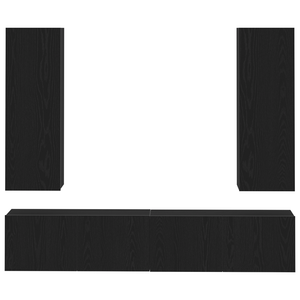 Set di mobili TV  da 4 pezzi a muro in legno ingegnerizzato rovere nero