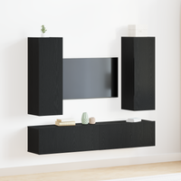 Set di mobili TV  da 4 pezzi a muro in legno ingegnerizzato rovere nero