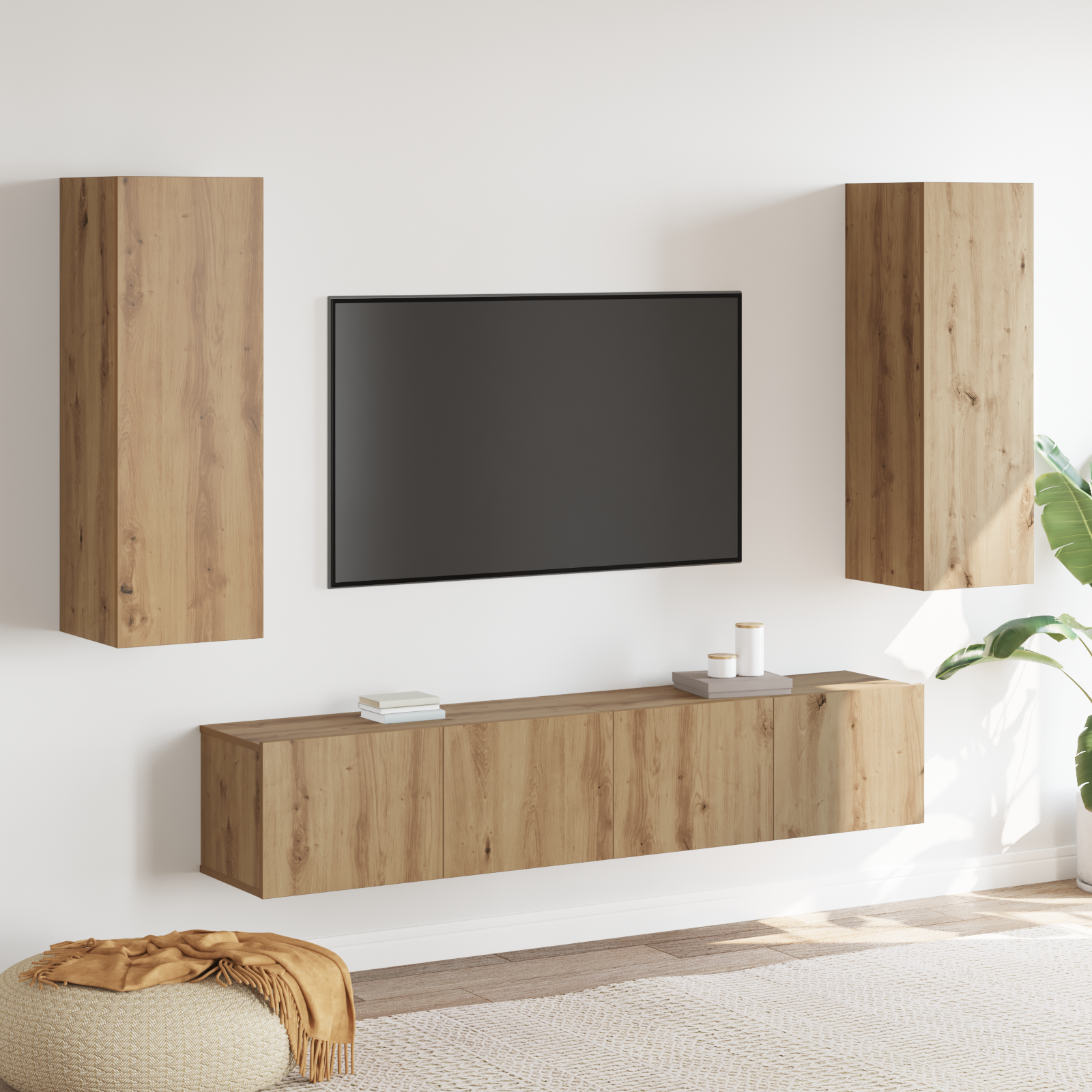 Set di Mobili TV in 4 Pezzi Montati a Parete in Rovere Artigianale in Legno Ingegnerizzato