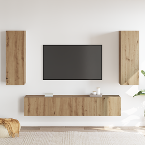 Set di Mobili TV in 4 Pezzi Montati a Parete in Rovere Artigianale in Legno Ingegnerizzato