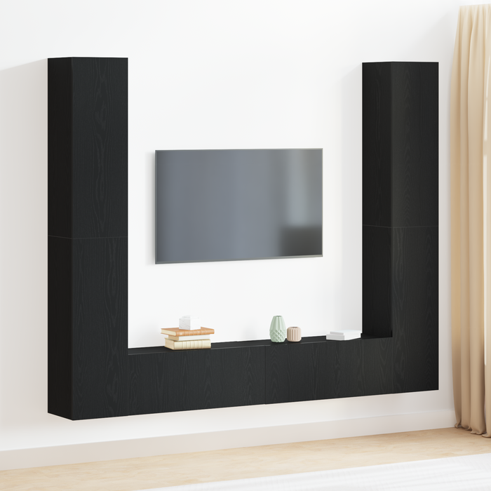Set di armadi TV da 6 pezzi  Rovere Nero Legno Ingegnerizzato