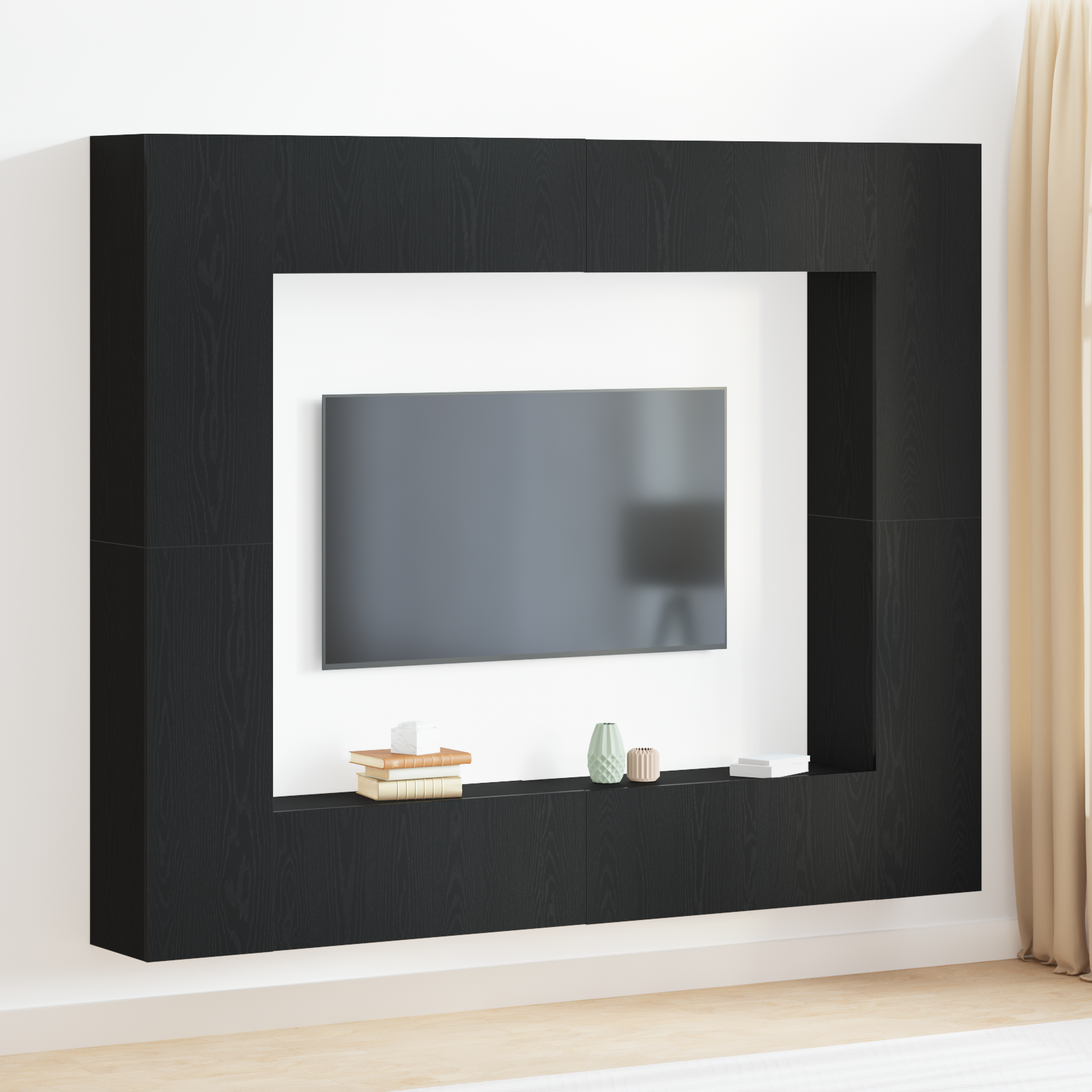 Set di 8 mobili TV  in rovere nero e legno ingegnerizzato