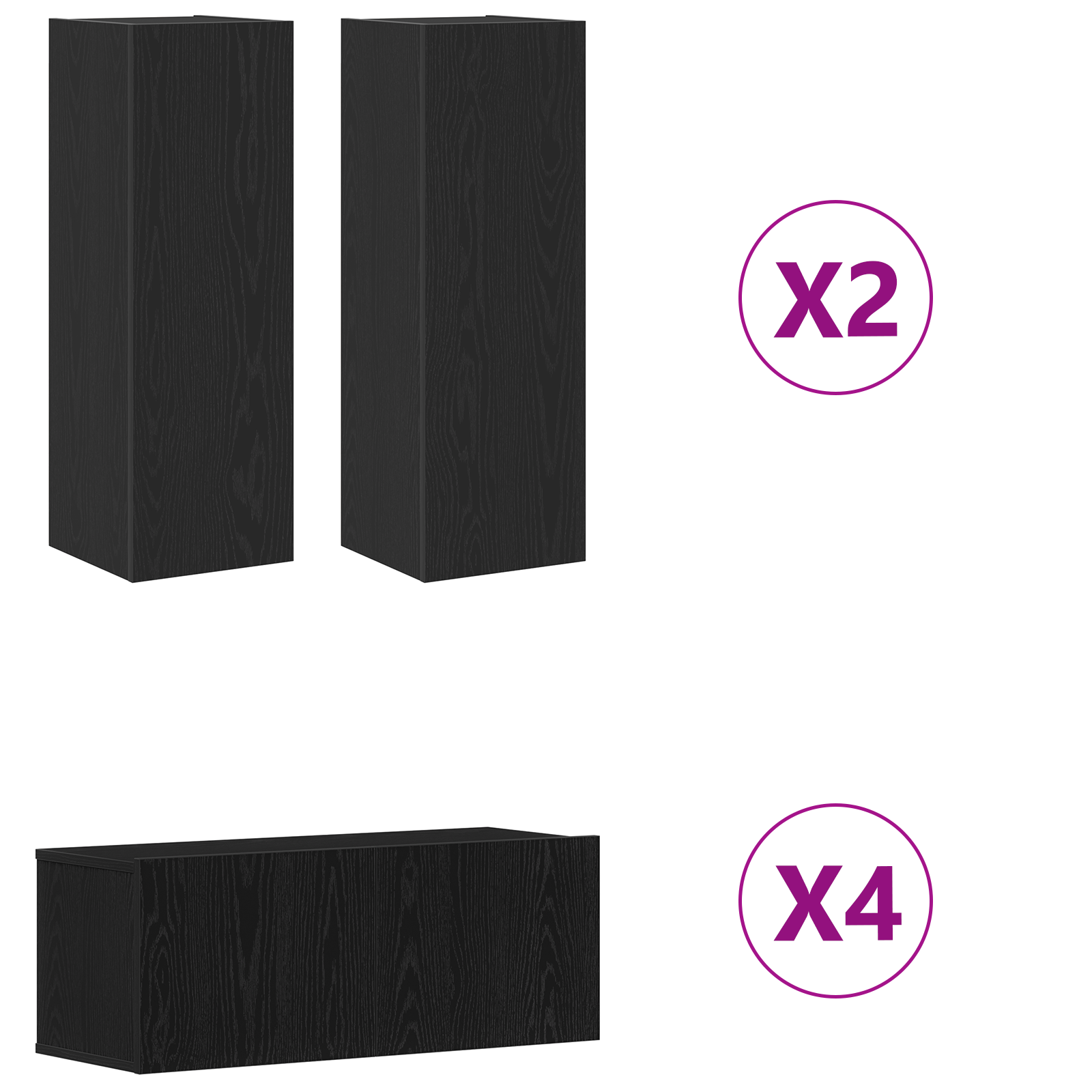 Set di 8 Pezzi di Mobile TV da Parete in Rovere Nero in Legno Ingegnerizzato