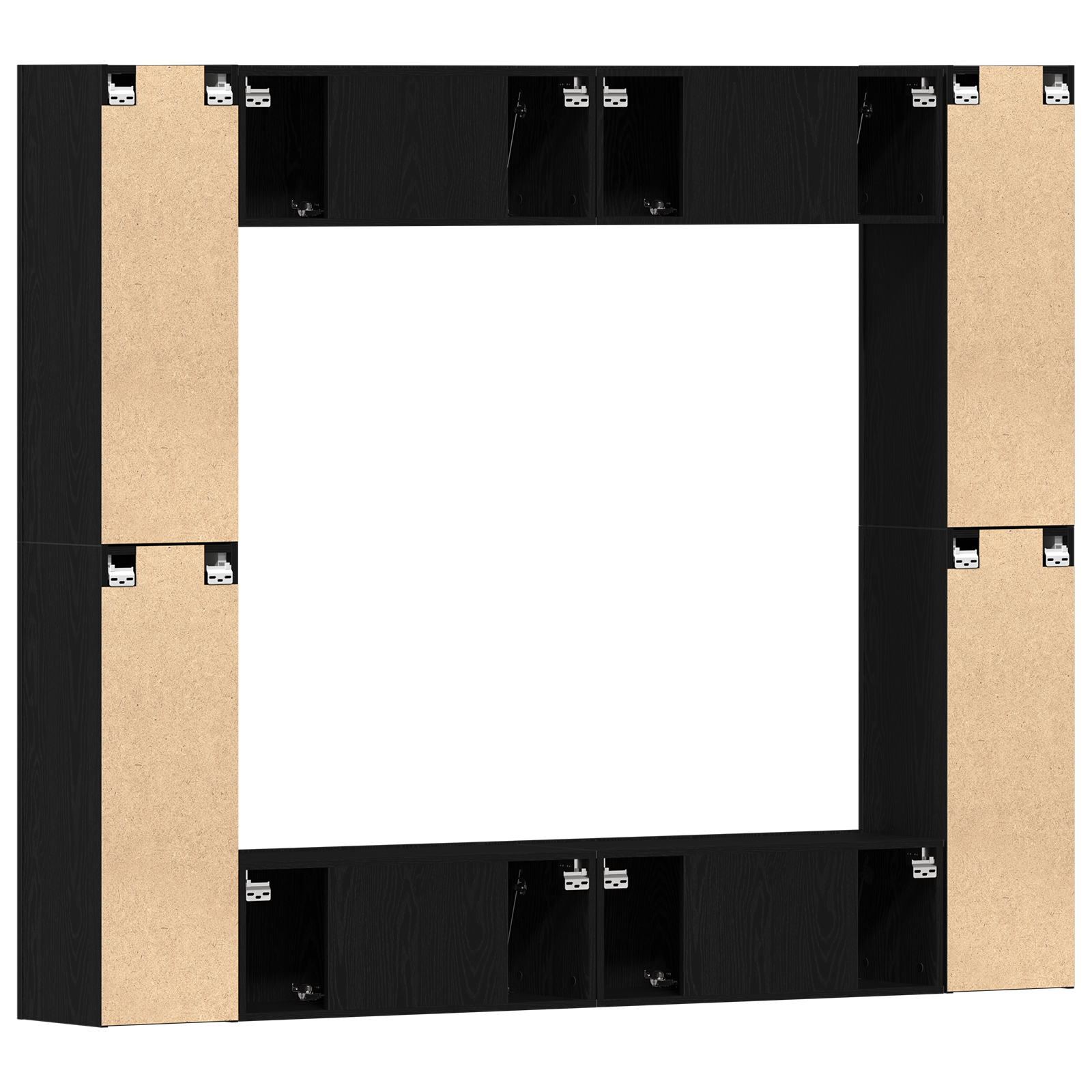 Set di 8 Pezzi di Mobile TV da Parete in Rovere Nero in Legno Ingegnerizzato