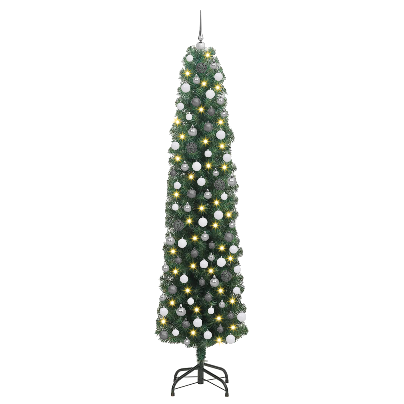 Albero di Natale pieghevole 300 LED e Set di Palline Verde 210 cm