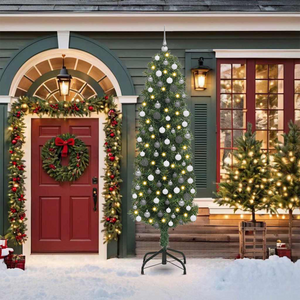 Albero di Natale pieghevole 300 LED e Set di Palline Verde 210 cm