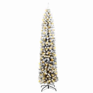 Albero di Natale Slim 300 LED e Neve Finta Verde 240 cm