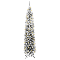 Albero di Natale sottile con 300 LED & Set di palline & Neve imbiancata Verde 240 cm