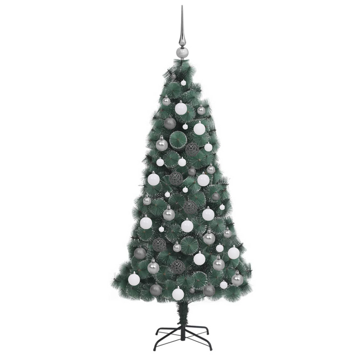 Albero di Natale Finto LED & Set di Palline Verde 150 cm PET