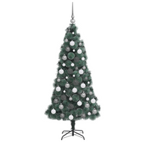 Set di Albero di Natale Artificiale LED & Palline Verde 180 cm PET