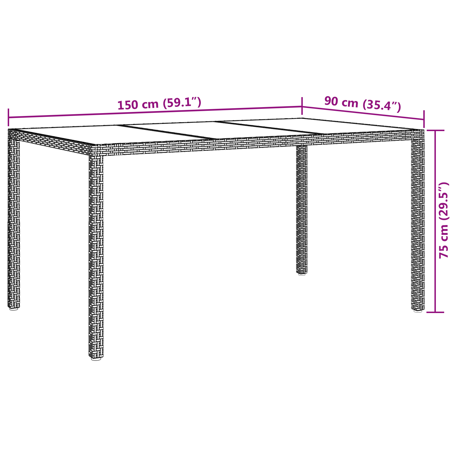Tavolo da Pranzo da Giardino Nero 150x90x75 cm Polyrattan