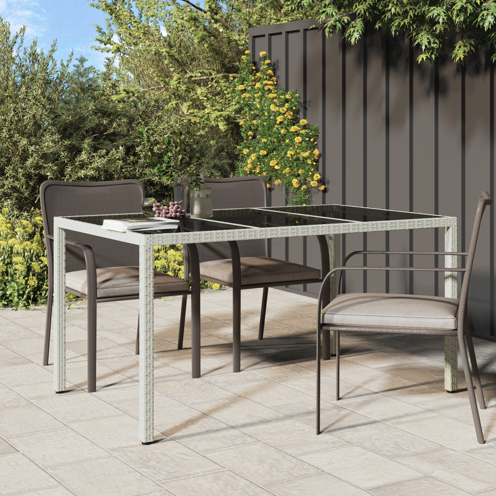 Tavolo da pranzo da giardino bianco 150x90x75 cm polyrattan