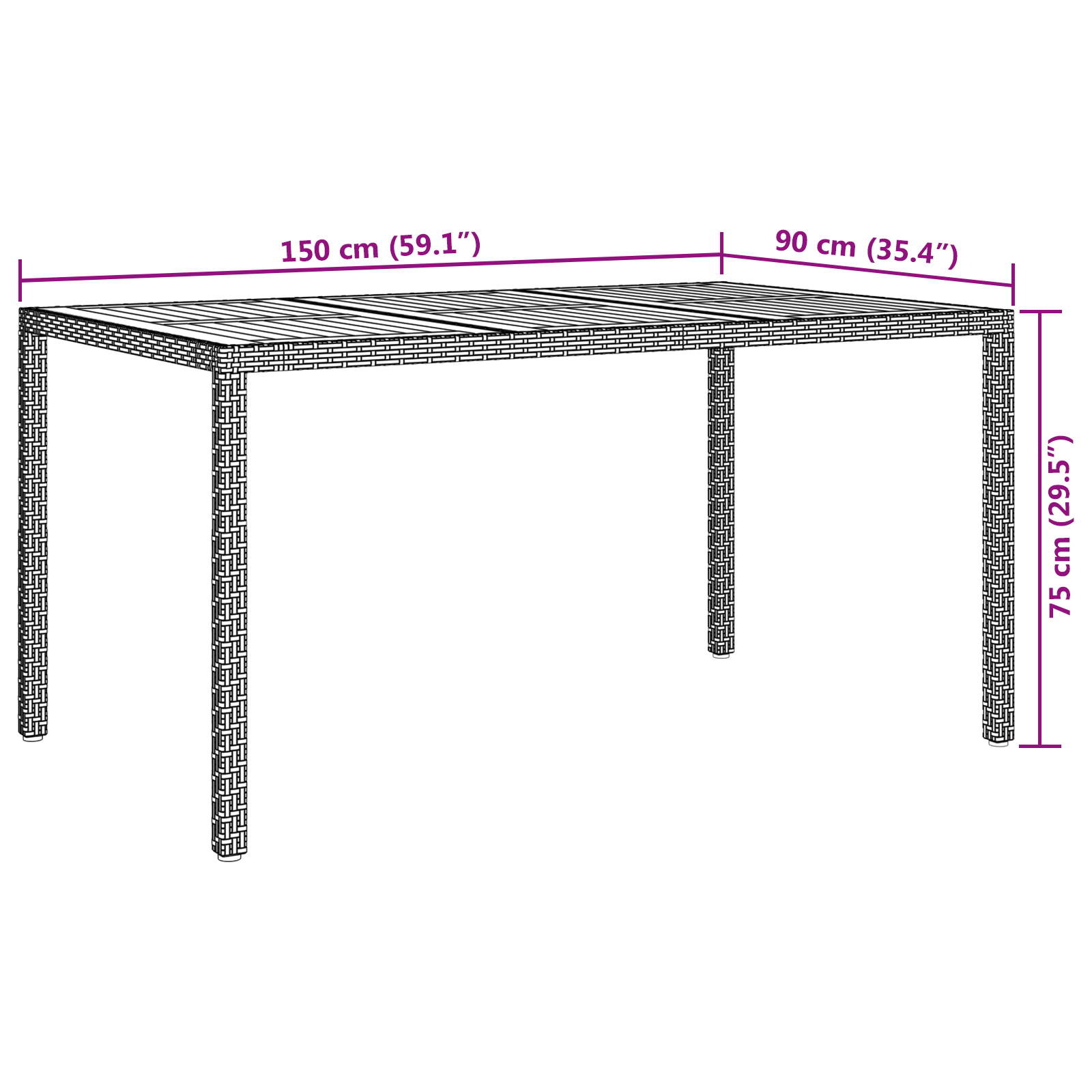 Tavolo da Pranzo da Giardino Grigio 150x90x75 cm Polyrattan
