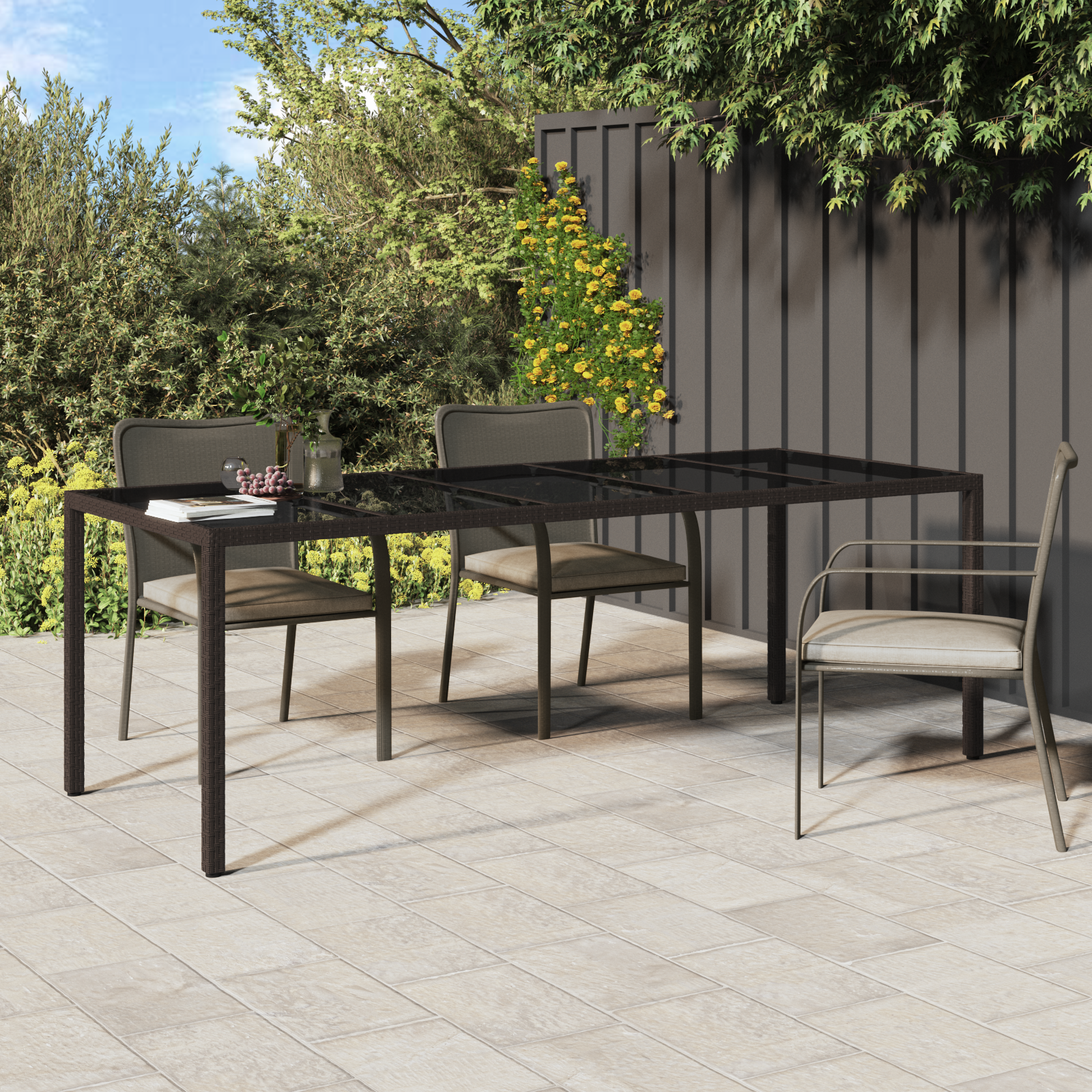 Tavolo da Giardino Marrone 250x100x75 cm Polyrattan